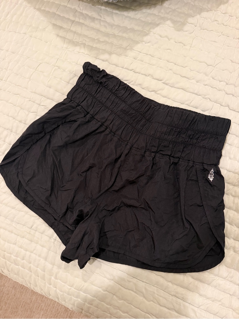 FP Movement by Free People Black Smocked-Waist Athletic Shorts